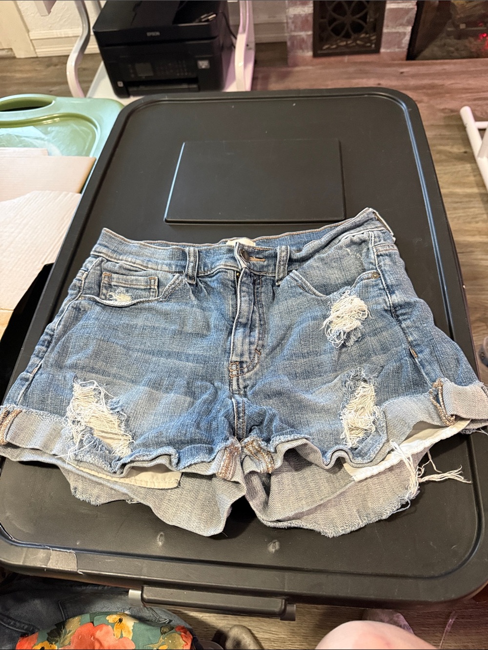 Women's Light Blue Distressed Denim Shorts